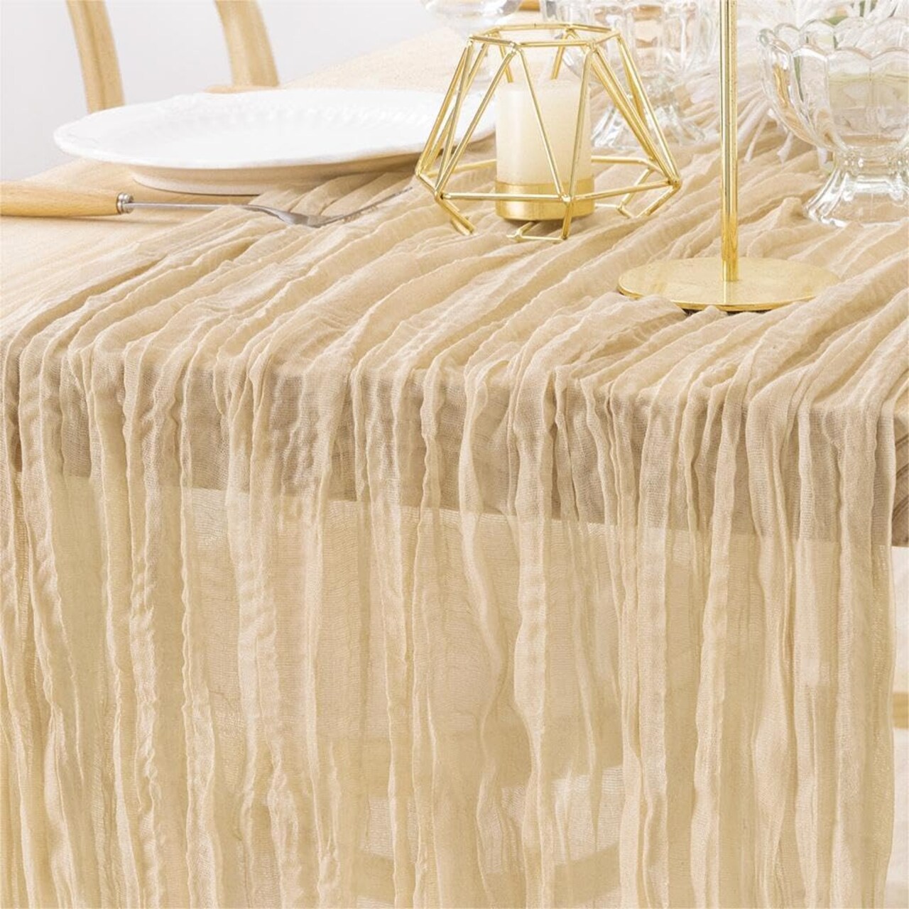 Champagne Gold Table Runner Cheesecloth Summer Boho Gauze Rustic Cheese Cloths